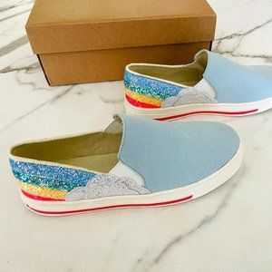 ❤️ NEW J. CREW CREWCUTS 37 RAINBOW GLITTER SLIP ON CANVAS RUBBER BOTTOM SHOES